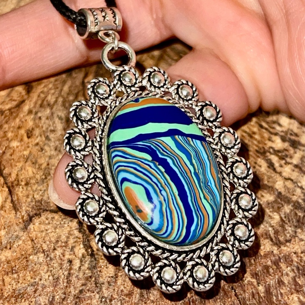 Colorful Rainbow Calsilica Pendant 2 1/2”